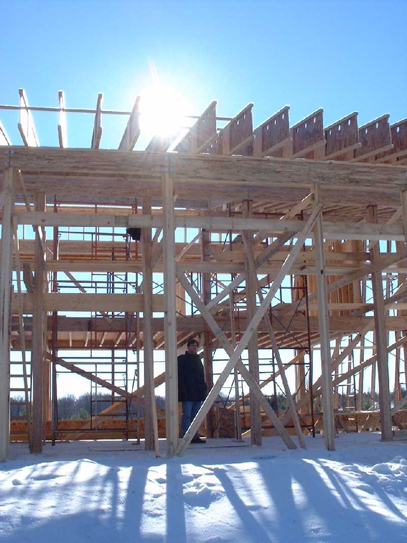 Half of the roof joists are now in place, ready to hold the heavy loads of a green roof, 8 inches of soil with native grasses growing. No maintenance will be required.