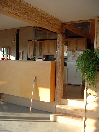 The new stairs are made from left-over material from the post and beam construction.