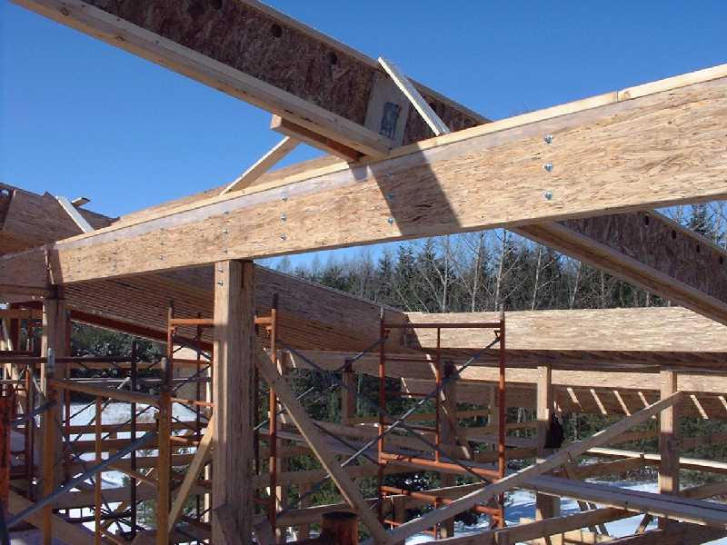 The joists visible frame the large clerostery that will stand up above the main roof line.