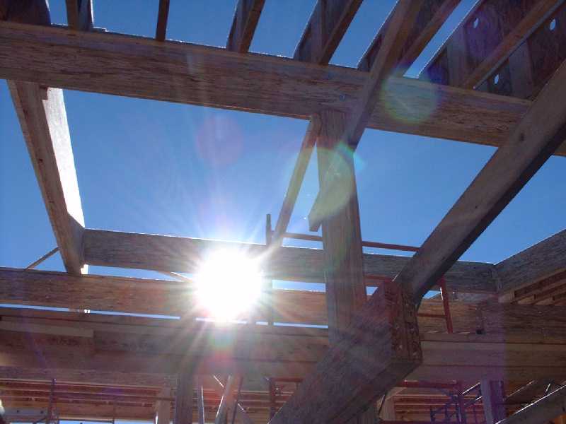 Light shines through the large clerostery in the middle of the roof.
